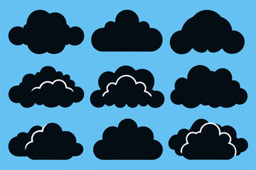 set of cloud vectors, vector graphics silhouette black color illustration