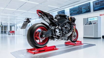 Poster - Modern Sport Motorcycle in High-Tech Workshop