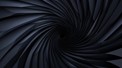 Poster - A black abstract geometric spiral star wallpaper background. A subtle dark grey psychedelic sacred geometry polygon vortex backdrop. A technology or luxury concept 3D fractal rendering.