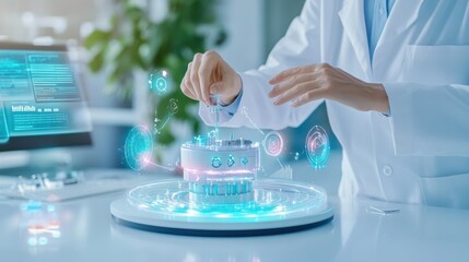 Poster - Futuristic Laboratory with Holographic Technology Display