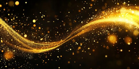 Poster - Christmas Golden light shine particles bokeh on dark background. Gold foil texture, realistic, Ai generated image with swirling gold particles.