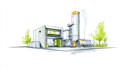 Poster - Industrial Facility Design Illustration in Modern Style