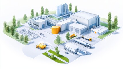 Poster - Modern Industrial Facility with Storage and Vehicles