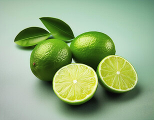 Fresh green lime with slices on the side, creating a fresh and bright look.