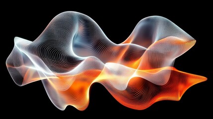 Poster - A dark technology background with wavy orange and white lines. An illustration with black wavy textures. Modern orange wallpaper with curving abstract waves.