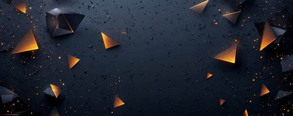 Poster - Decorative, polygonal shapes. Abstract geometric background with 3D black and golden triangles. Elegant wallpaper design for a template, cover, banner, or cover.