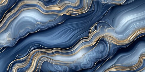 Wall Mural - The background is an abstract watercolor paint background with dark blue gradient color and fluid curve lines texture.