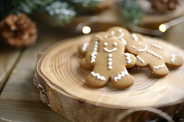 Generative Ai illustration. Christmas homemade gingerbread cookies on wooden table