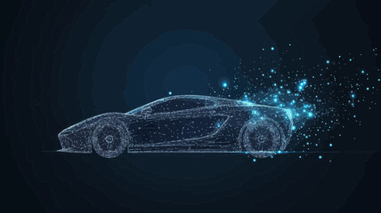 Poster - Futuristic Abstract Sport Car Wireframe Vector in Starry Sky Space with Planets and Stars Minimalist Concept for Technology and Transport Visualizations