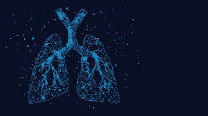 Poster - low poly blue lungs abstract medical illustration - minimalist polygonal health design with starry s