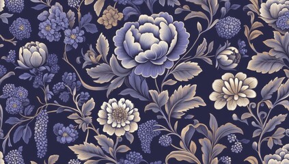 Poster - A large-scale mural wallpaper featuring thorn roses on a dark blue background.
