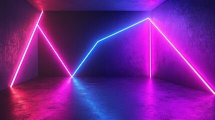 Poster - The geometric wallpaper has a triangle tunnel with a pink blue glowing neon light triangle, as seen in the 3D render
