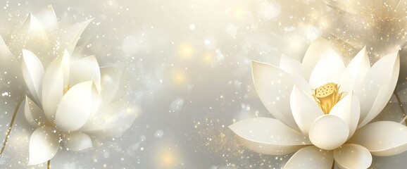 Poster - The Golden Lotus Wallpaper Design features a natural background and golden line arts for wall arts, fabric, prints and background textures.