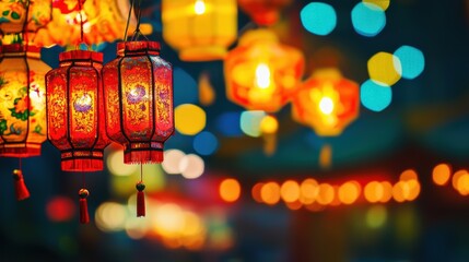 Wall Mural - Vibrant Chinese Lanterns Lighting Up the Festive in the Night