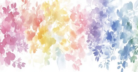 Poster - watercolor floral clipart, in pastel shades of pink, purple, yellow, blue, and green, on a white bac