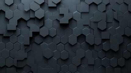 3D rendering of futuristic, black wall background with tiles. Polished, textured tile wallpaper with diamond-shaped blocks in 3D.