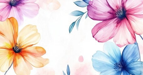 Poster - watercolor flower clipart, simple and clean white background for removing background, pastel colors 