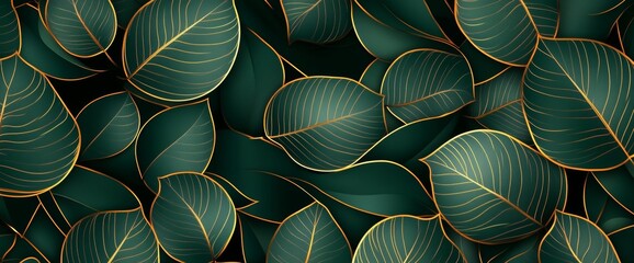 an elegant line drawing of summer foliage, plants in a gold background. luxury gold wallpaper of tro