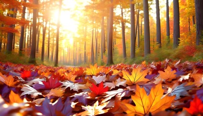 Poster - Lush Autumn Maple Leaves Dancing in Canadian Wilderness - Engaging 3D Animation Showcasing Colorful Foliage