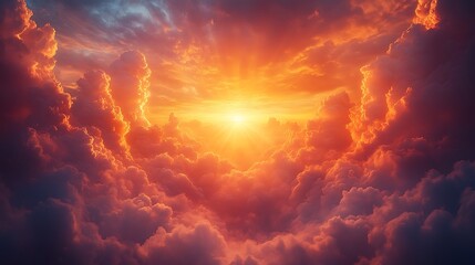 Poster - Dramatic Sunset Sky with Clouds and Sun Rays