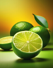 Wall Mural - Lime sliced ​​on bright background