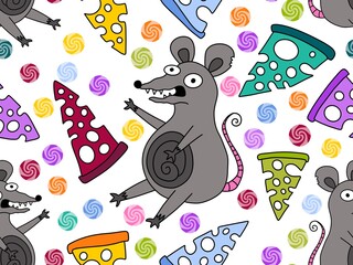 Wall Mural - Christmas animals seamless mouse pattern for wrapping paper and fabrics