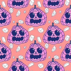 Wall Mural - Halloween cute pumpkins seamless monsters pattern for wrapping paper and fabric