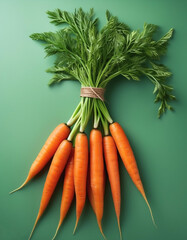 Wall Mural - Orange carrots on green pastel background