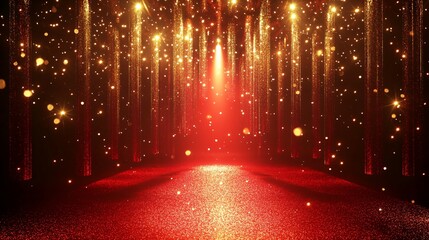 Red Carpet with Golden Glitter and Spotlights
