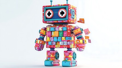 Wall Mural - Colorful robot made of blocks, 3D illustration