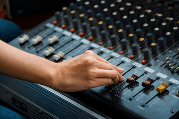 Amplifier mixer and equalizer in studio room in close up view. uds