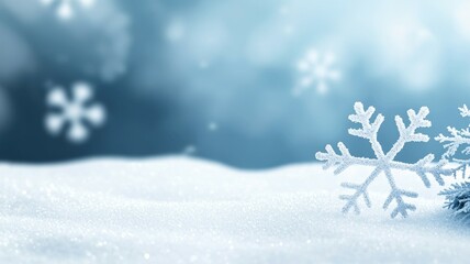 Poster - A snowflake sits on a snowy field