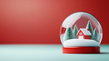 Sticker - A snow globe with a red house and trees in it