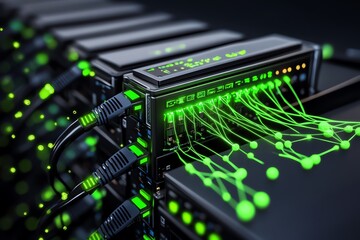 Poster - A digital visualization of an ethical hacker breaching a firewall, with green data flows and glowing connections showing the weak points in the system