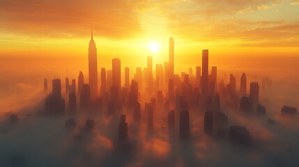 Poster - Silhouette of City Skyline at Sunset