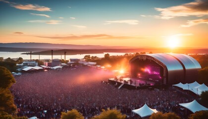 Wall Mural - Vibrant outdoor music festival filled with enthusiastic crowds enjoying live performances and electrifying atmosphere