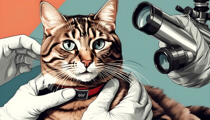 Wall Mural - Veterinarian Examines Ginger Cat with Stethoscope in Veterinary Clinic