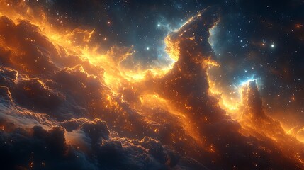 Wall Mural - Abstract cosmic nebula with vibrant fire like formations and twinkling stars.