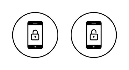 Poster - Lock and unlock on cellphone screen icon on circle line. Mobile phone with padlock sign symbol