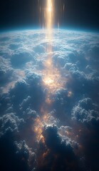 Sticker - Sunbeam breaking through clouds from space, planet earth