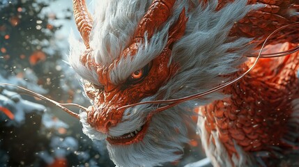 Poster - Fierce Dragon Close Up: Mythical Creature in a Winter Forest