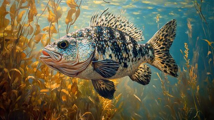 Canvas Print - A Detailed Painting of a Fish in its Underwater Habitat