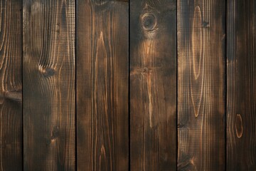 Poster - Close-up of wooden surface with rich brown hue. Visible wood grain adds depth, texture. Light gray background provides contrast, highlights wood. Slightly elevated angle creates depth, perspective.