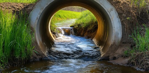 a small stream of water flows through a tunnel