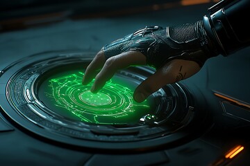Poster - A high-tech cityâ€™s network being ethically hacked, with advanced AI and holographic systems glowing with green alerts as the hacker analyzes vulnerabilities