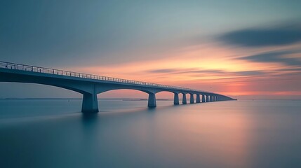 Wall Mural - Breathtaking sunset casting golden light on elegant water bridge picture