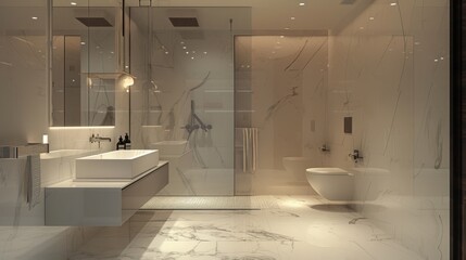 Sticker - Elegant Modern Bathroom Interior Design with Marble Accents