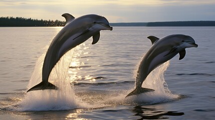 Canvas Print - Dolphins Leaping at Sunset