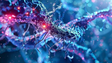 Poster - 3d illustration of a neuron firing with electrical activity, showing the complexity of the human bra