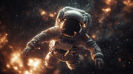 Wall Mural - Astronaut floats in space, surrounded by twinkling stars.